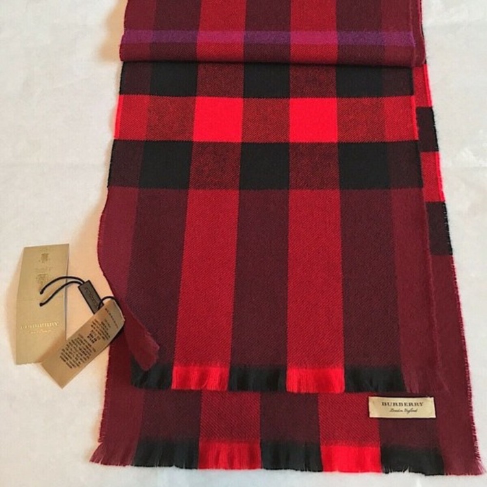 Burberry Giant Check Red Wool Scarf